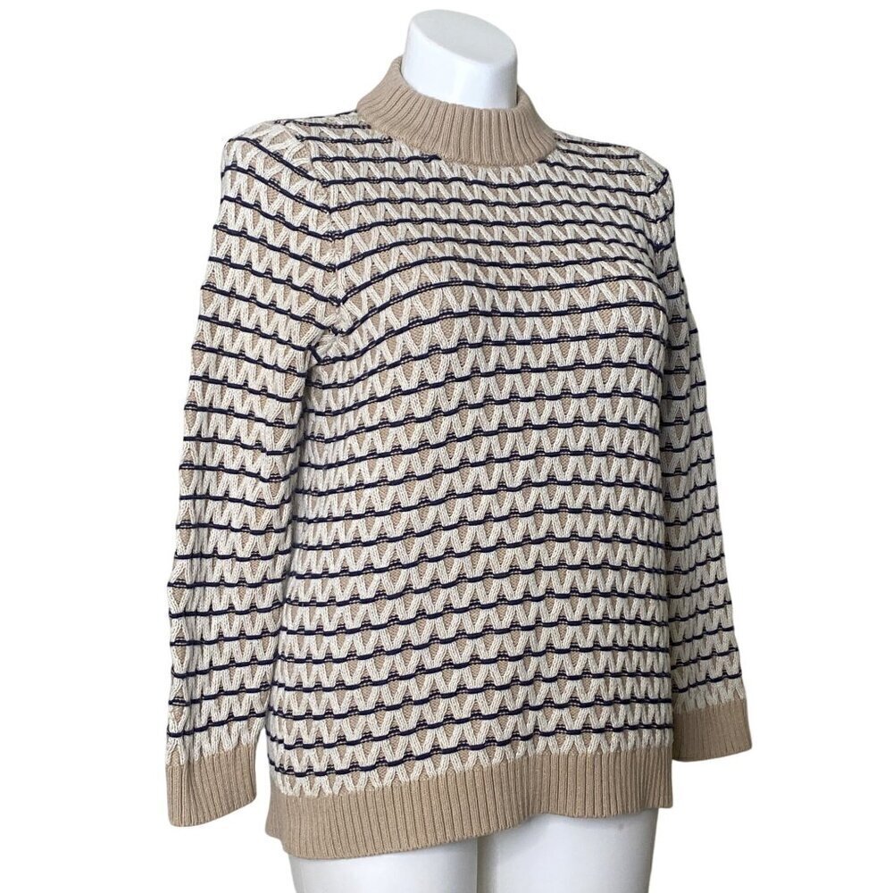 Talbots Textured Stripe Mockneck Sweater, Beige Long Sleeves Women's Size XL - Picture 4 of 11